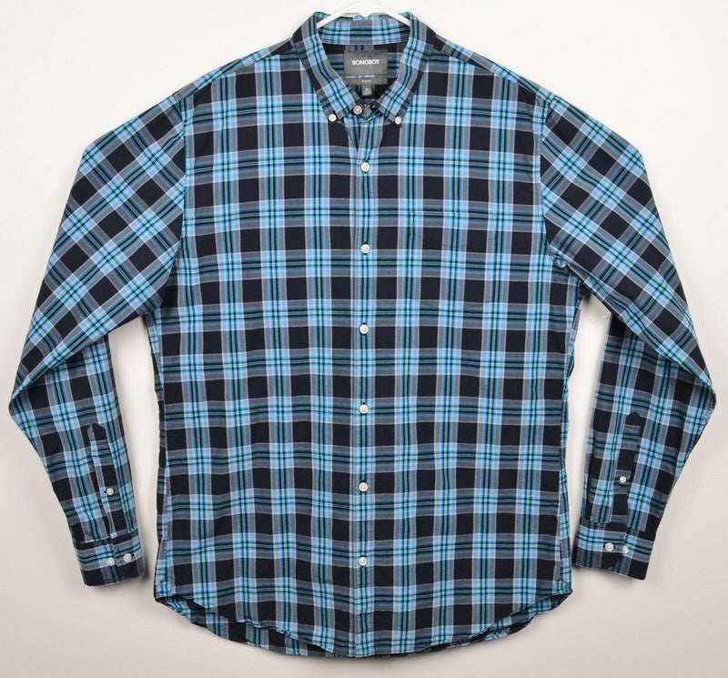 Bonobos Men's XL Long Slim Fit Blue Plaid Long Sleeve Button-Down Shirt