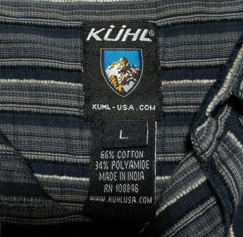 Kuhl Seersucker Gray Black Striped Button-Front Shirt Hiking Outdoor Men's Large