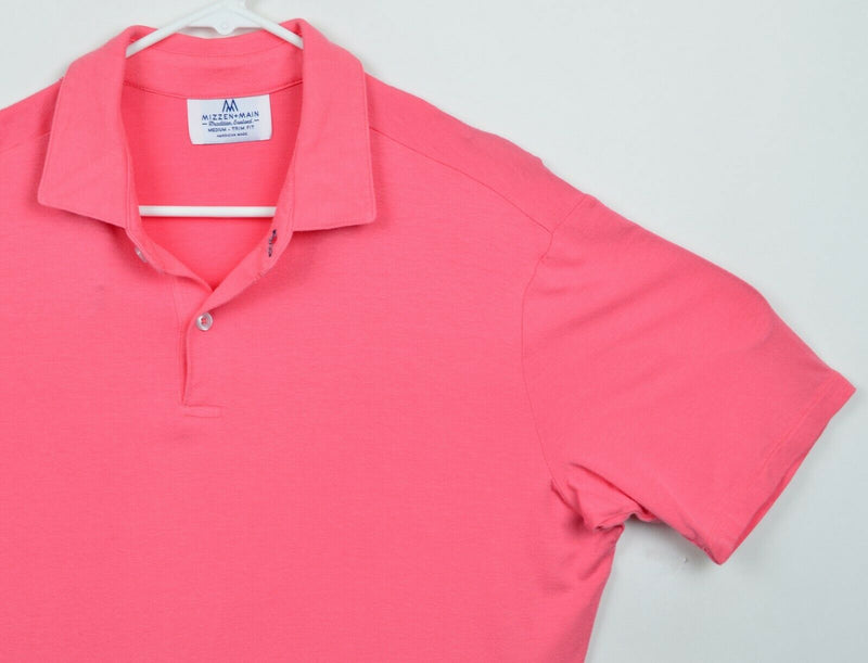 Mizzen + Main Men's Sz Medium Trim Fit Solid Pink Rayon Lycra S/S Polo Shirt