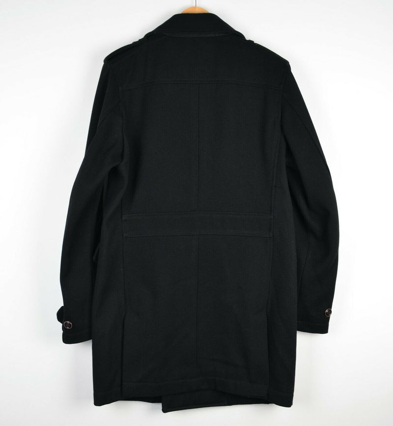 Diesel Double-Breasted Peacoat Wool Blend Black Lined Long Coat Men's Large