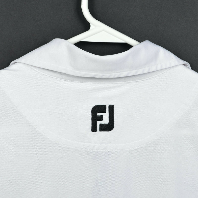 FootJoy Men's Large Solid White Floral Accent FJ Golf Wicking Polo Shirt