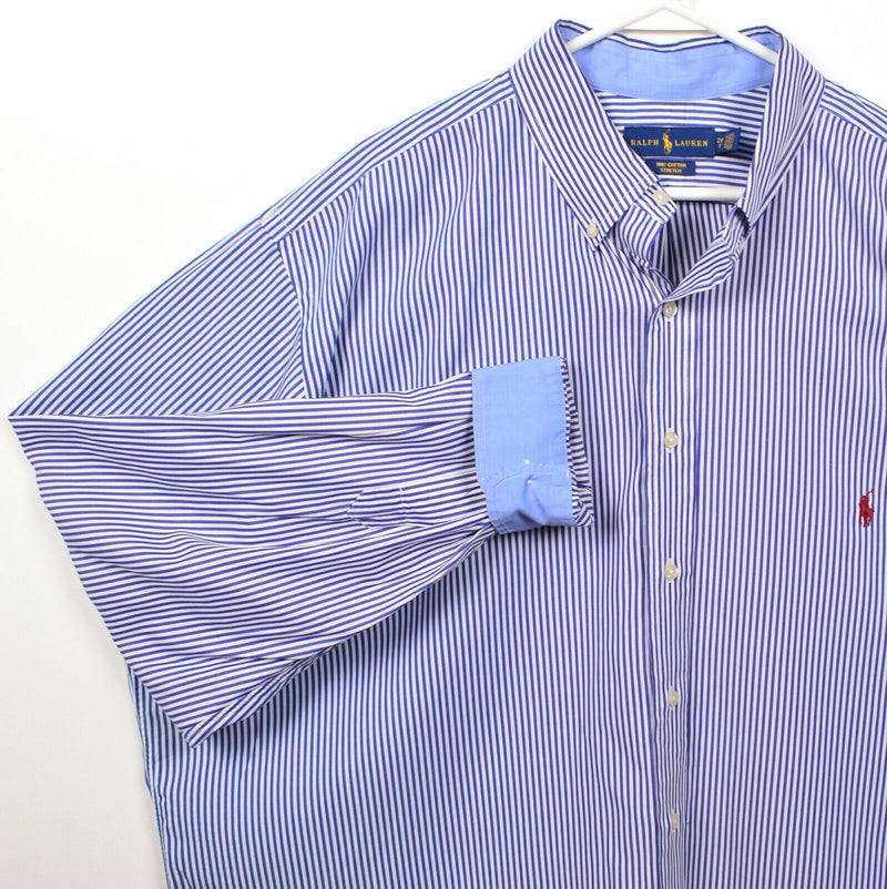 Polo Ralph Lauren Men's 2XB (2XL Big) Stretch Blue Striped Button-Down Shirt