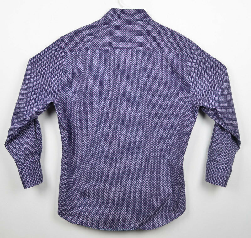 Stone Rose Men's Sz 4 Large Navy Blue Pink Droplet Geometric Button-Front Shirt
