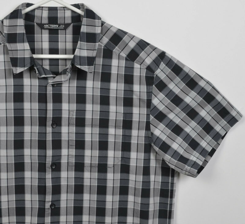 Arc'teryx Men's Large Gray Black Plaid Cotton Blend Hiking Button-Front Shirt