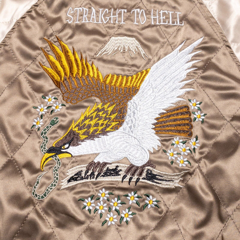 Straight To Hell Bomber Jacket Men Medium Reversible Satin Souvenir Dragon Eagle