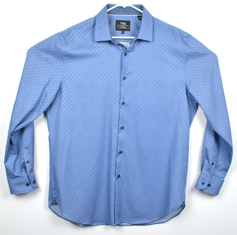 WRK Work Rest Karma Men's Sz 17 (XL) 4-Way Stretch Polyester Blue Diamond Shirt