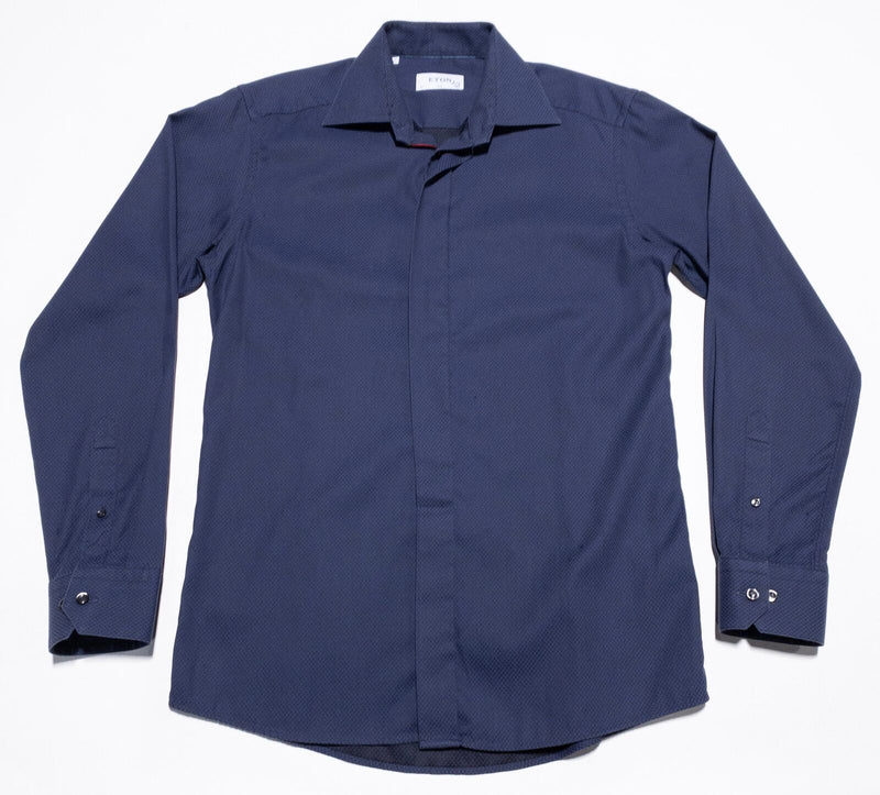 Eton Dress Shirt Men's 15.5 Slim (39) Blue Spread Collar Hidden Buttons