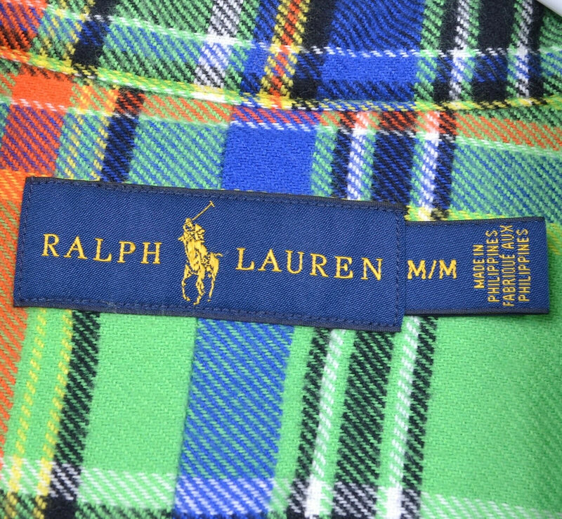Polo Ralph Lauren Men's Sz Medium Lime Green Navy Blue Plaid Flannel Shirt