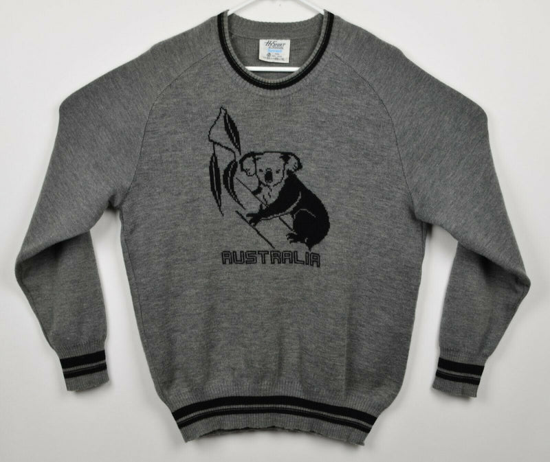 Vtg HySport Australia Adult XL Koala Graphic Wool Black Gray Pullover Sweater