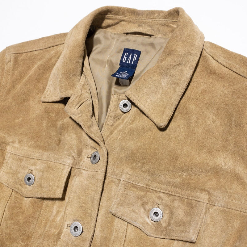 Gap Suede Leather Jacket Women's Medium Vintage Y2K Trucker Button-Up Tan Brown