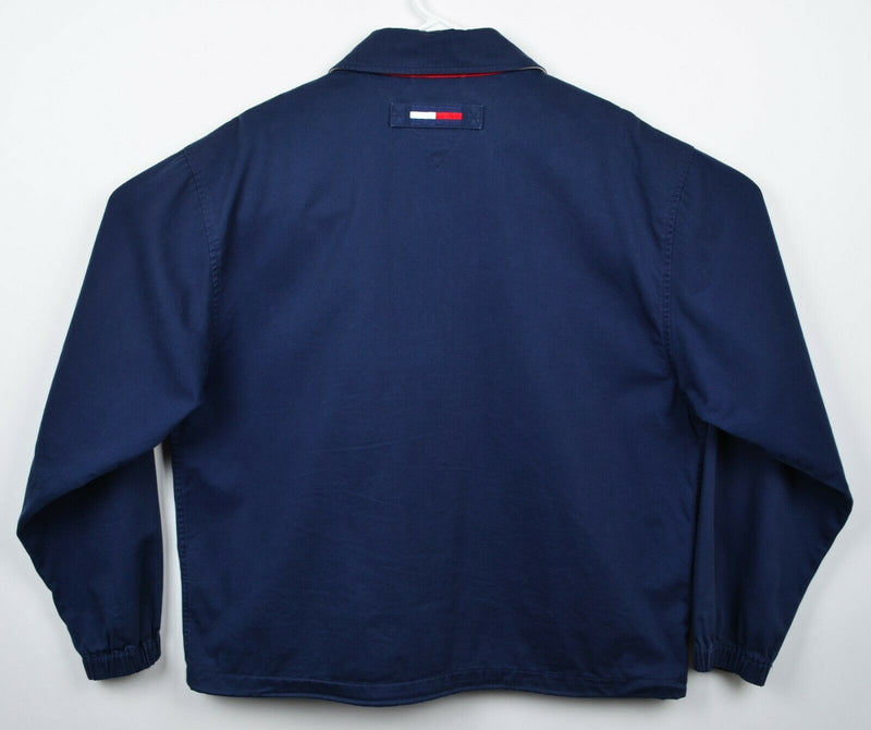 Vintage 90s Tommy Hilfiger Men's Medium Flag Logo Navy Blue Harrington Jacket