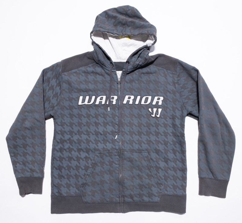 Warrior Lacrosse Hoodie Men's Large Houndstooth Plaid Full Zip Sweatshirt Gray