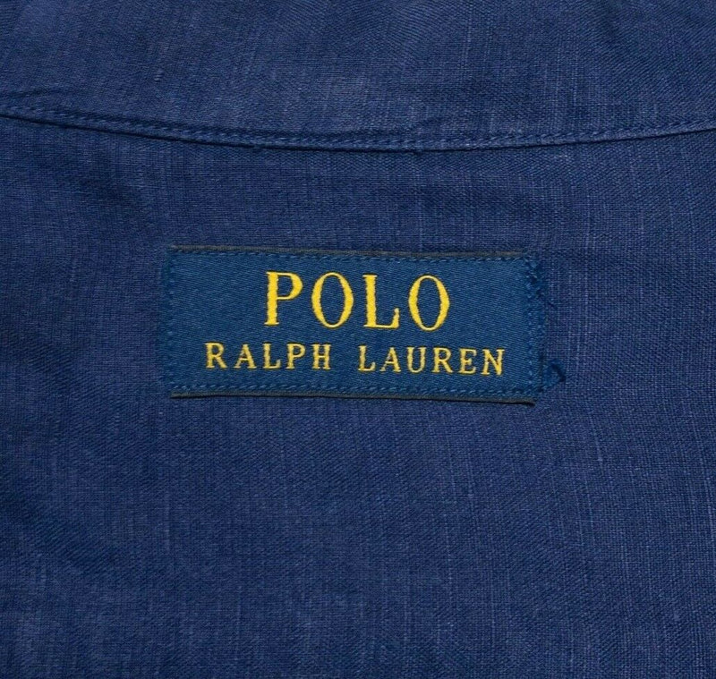 Polo Ralph Lauren Shirt Camp Shirt Mens Large/XL Linen Silk Blend Navy Blue Loop