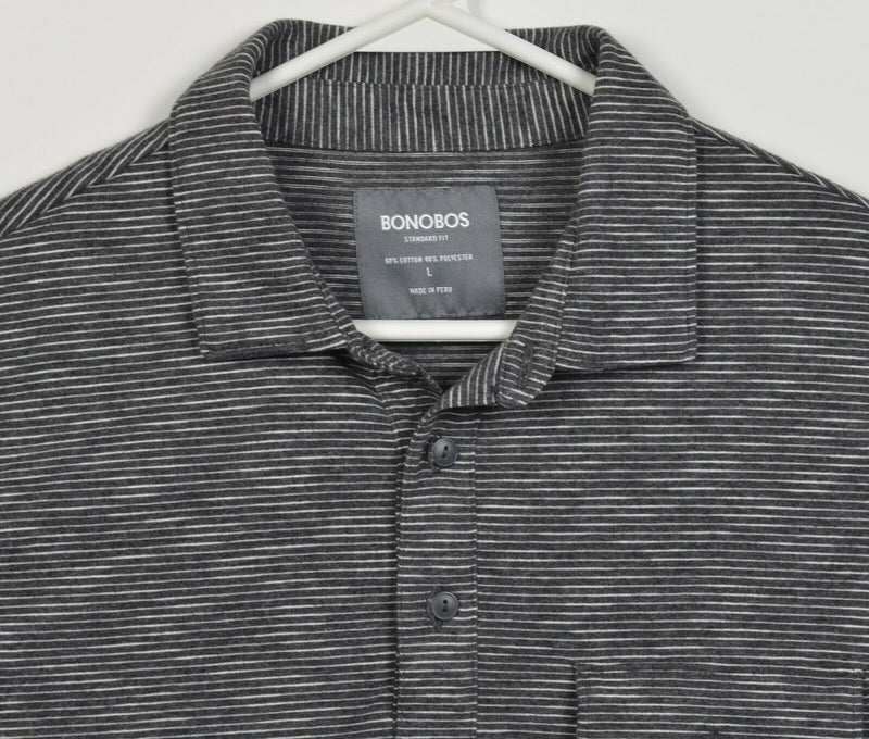 Bonobos Men's Large Standard Fit Gray Striped Cotton Poly Blend Polo Shirt