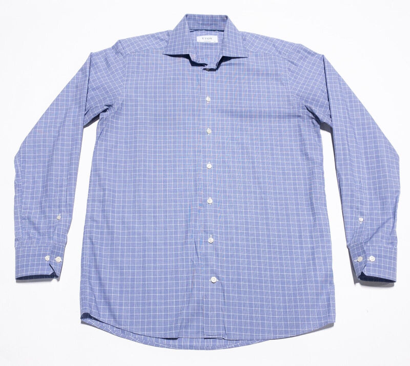 Eton Dress Shirt Mens 15.5/39 Contemporary Blue Graph Check Business Long Sleeve