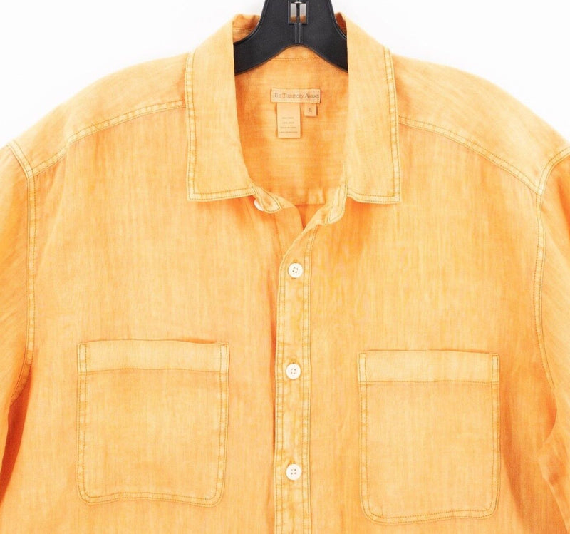 Territory Ahead Linen Shirt Large Men's Solid Orange Short Sleeve Vintage 90s