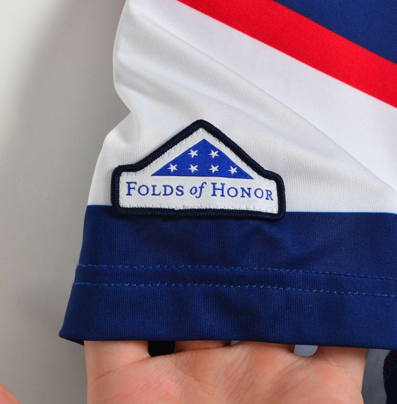 Folds of Honor Men Medium Red White Blue Striped Walter Hagen Wicking Golf Polo