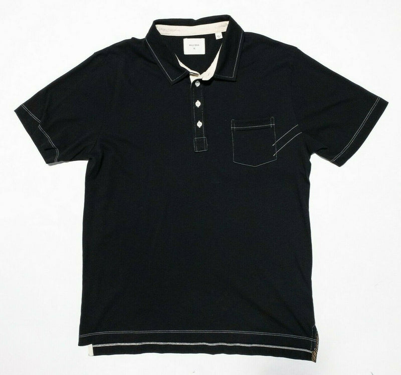 Billy Reid Polo Shirt XL Men's Solid Black Pocket Polo Stitch Accent Modern