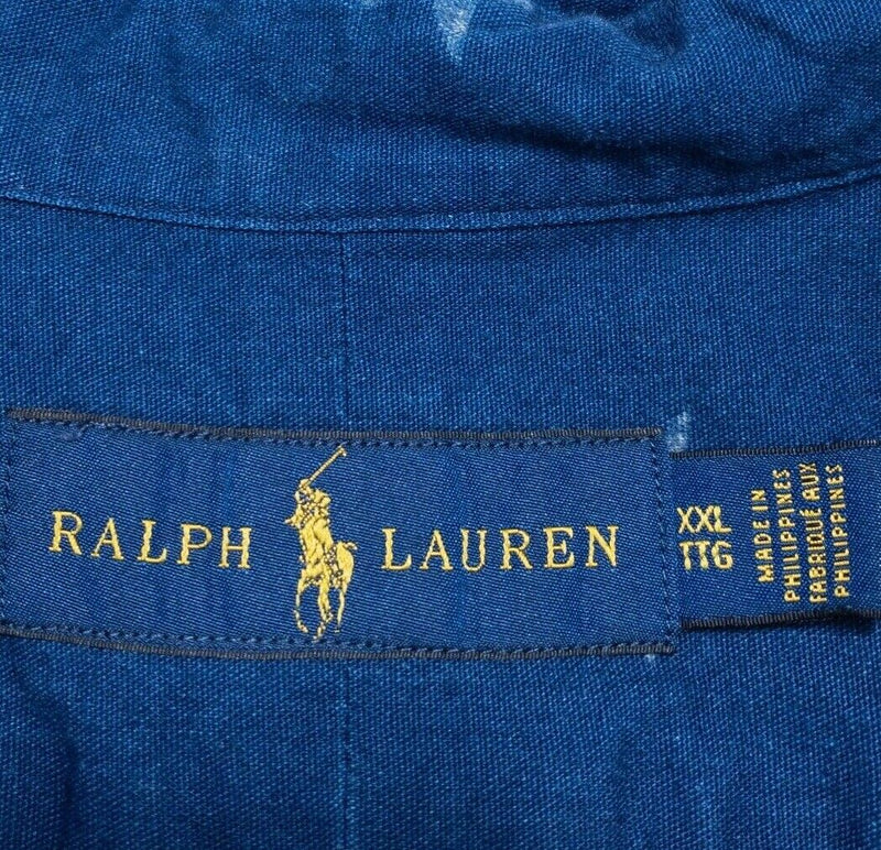 Polo Ralph Lauren XXL Men's Shirt Half Button-Front Blue Stars Print 2XL