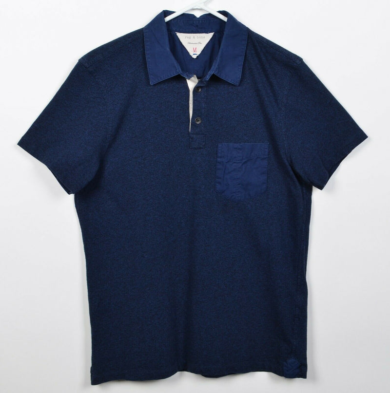 Rag & Bone Men's Medium Navy Blue Indigo Designer Handmade Pocket Polo Shirt