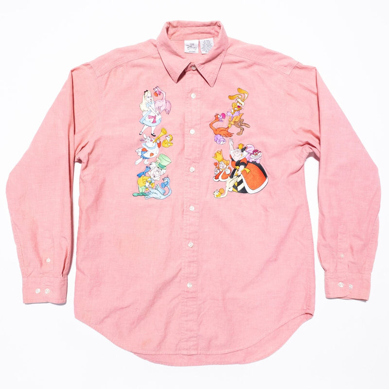 Disney Alice In Wonderland Embroidered Shirt Women's Medium Pink Button-Up 90s