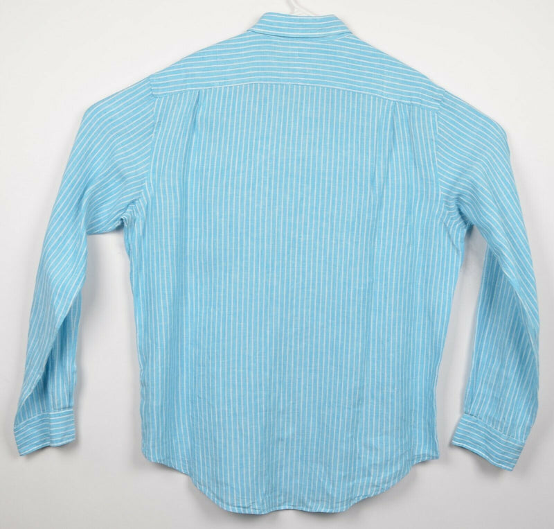 Polo Ralph Lauren Men's Large 100% Linen Aqua Blue Button-Front Shirt