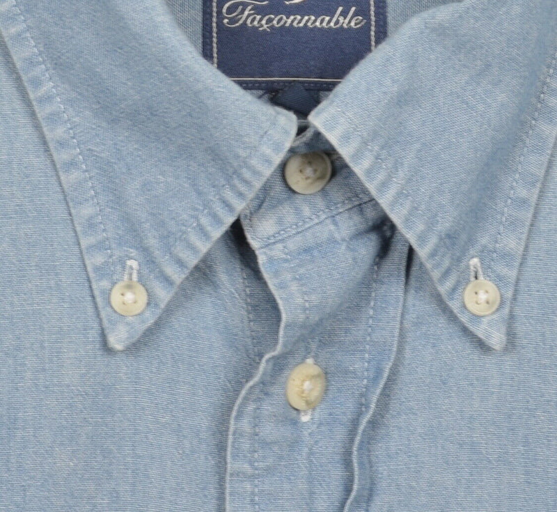 Vintage Faconnable Men's 2XL Denim Blue Jean Chambray Button-Down Shirt