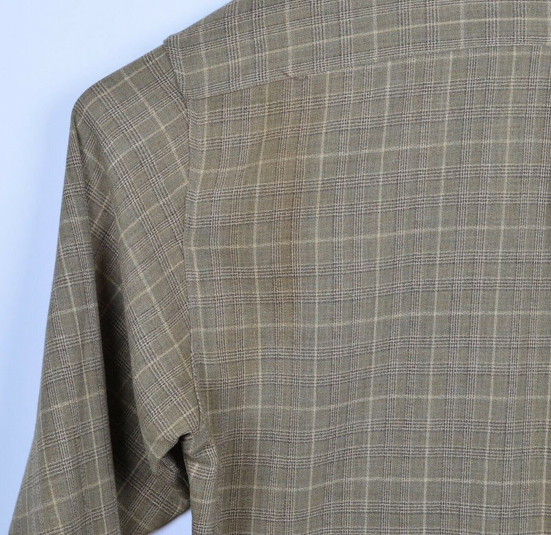 Vintage Barneys New York Men's XL 100% Wool Made in Italy Plaid Stained Shirt