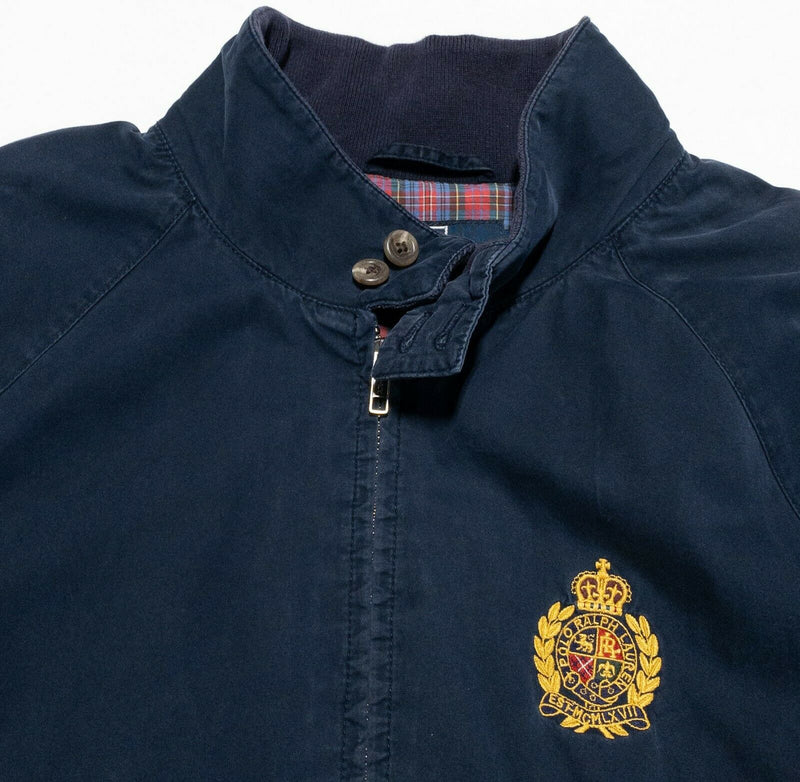 Polo Ralph Lauren Men's Large Crest Navy Flannel Lined Bomber Harrington Jacket