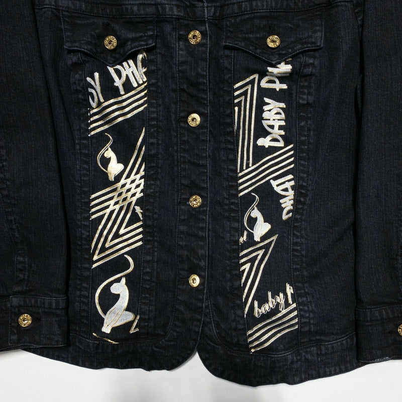 Baby Phat Women's XL? Black Denim Logo Gold Jeans Trucker Jacket