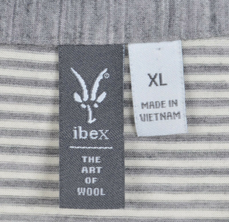 Ibex Men's XL Merino Wool Gray Striped Hiking Outdoor Polo Shirt HOLES