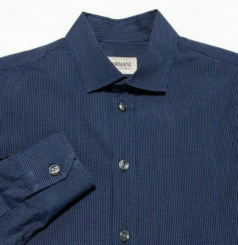 Armani Collezioni Shirt Men's Small Striped Button-Front Designer Blue Gray