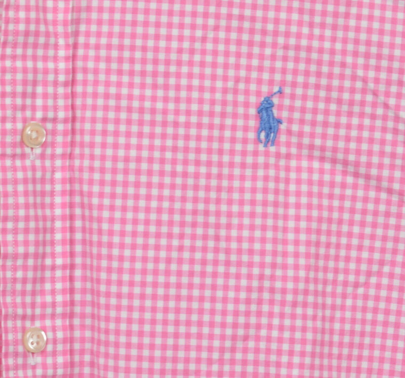 Polo Ralph Lauren Men's Large Pink White Gingham Check Logo Button-Down Shirt