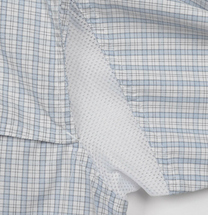 Drake Waterfowl Men's Large Vented Blue White Plaid Fishing Button-Down Shirt