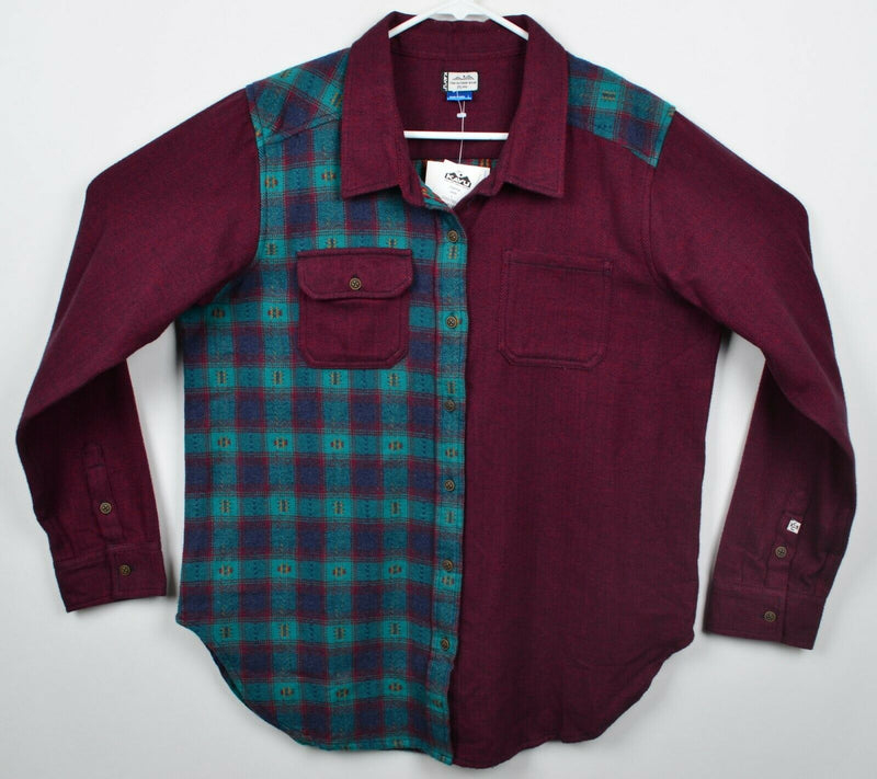 KAVU Men's Large Two Tone Burgundy Aztec Plaid Hiking Button-Front Flannel Shirt