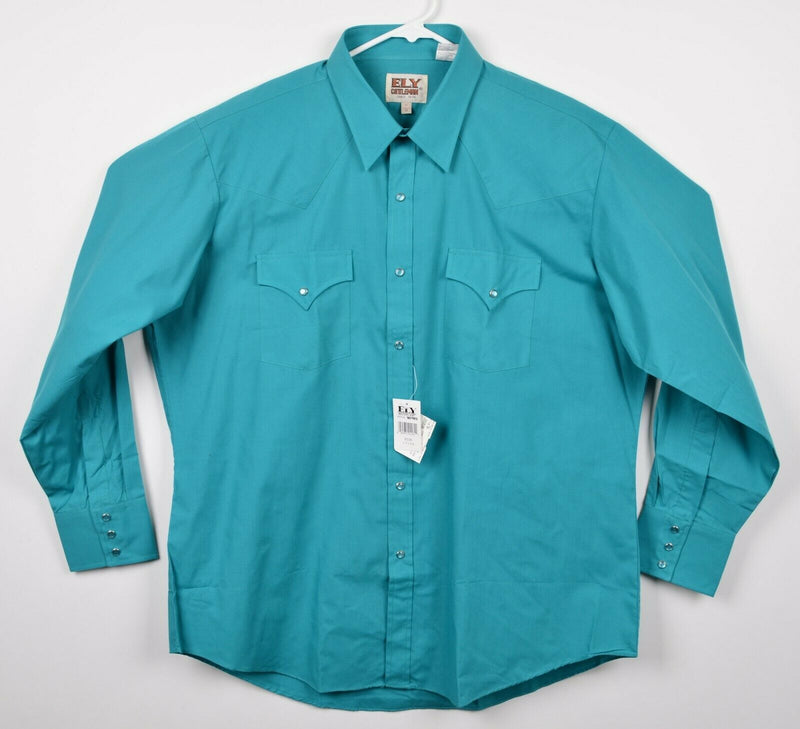 Ely Cattleman Men's 17/34 (XL) Pearl Snap Solid Teal Western Rodeo Shirt