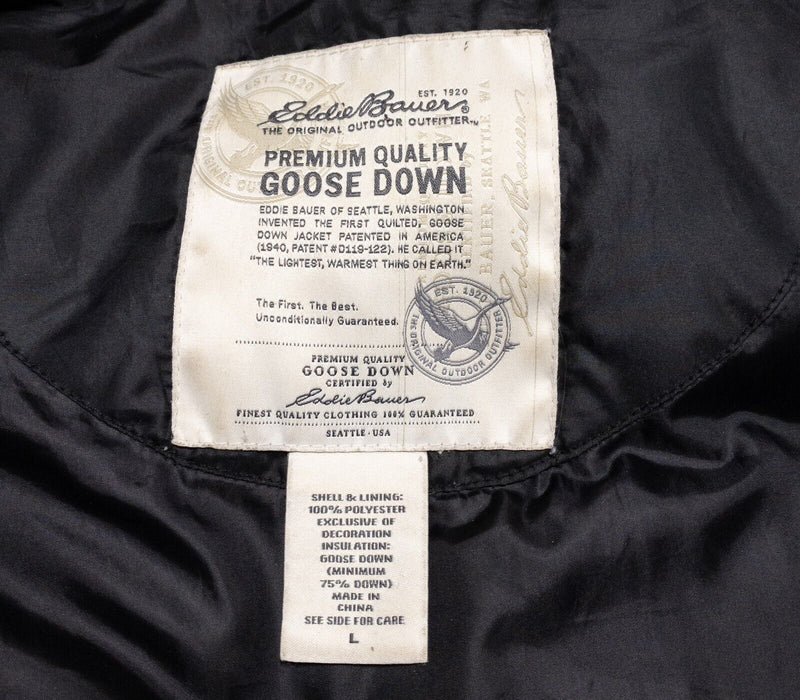 Eddie Bauer Down Jacket Men's Large Puffer Coat Solid Black Full Zip 750 Fill