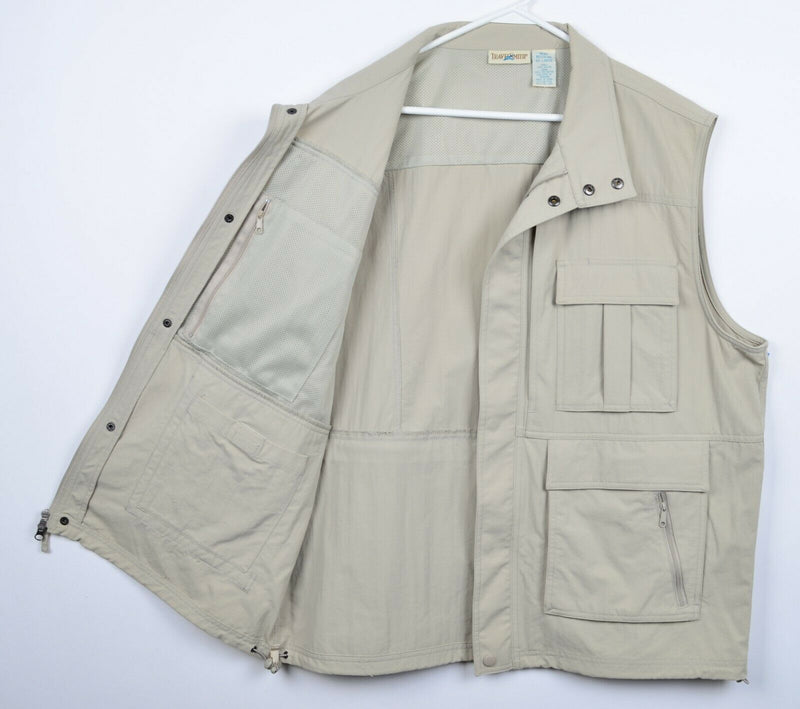 TravelSmith Men's 2XL Safari Multi-Pocket Travel Fishing Full Zip Khaki Vest