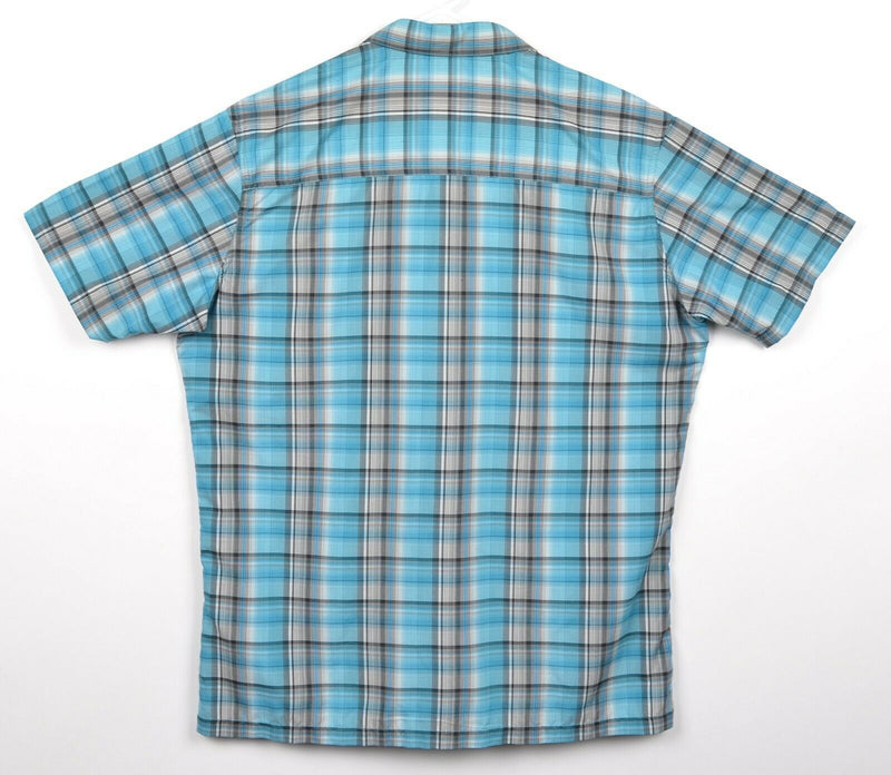 Kuhl Eluxur Men's Sz Medium Blue Gray Plaid Ionik Hiking Short Sleeve Shirt
