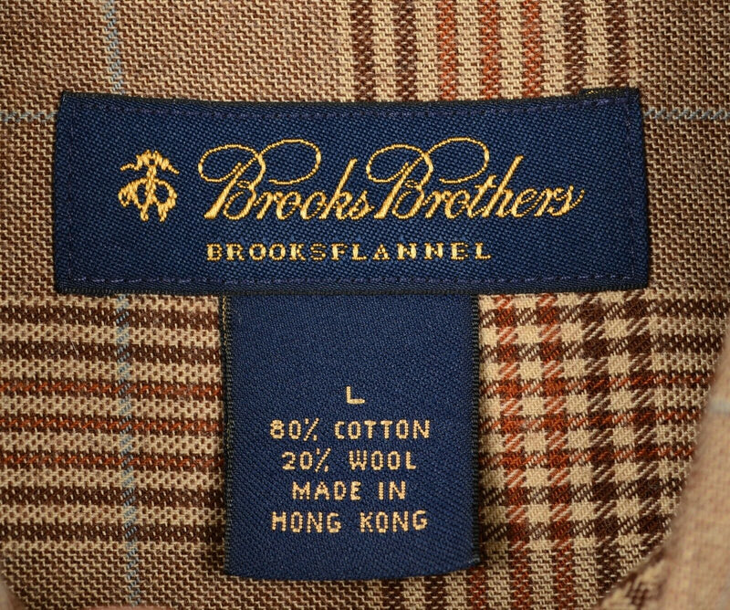 Brooks Brothers Men's Sz Large Brooks Flannel Wool Blend Tan Plaid Shirt