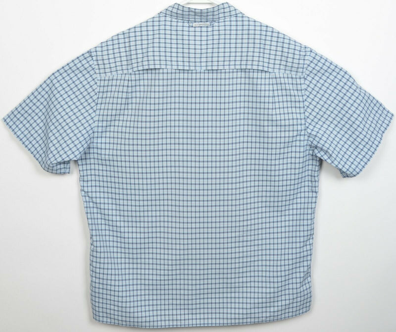 ExOfficio Men's Large Vented Blue Plaid Hiking Travel Outdoor Button-Front Shirt