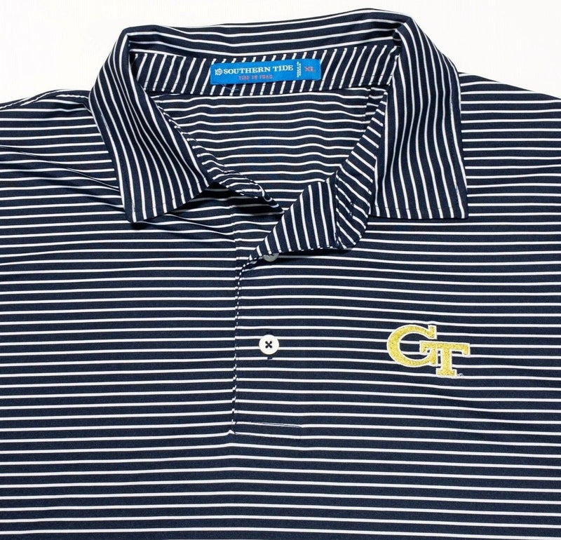 Georgia Tech Southern Tide Polo XL Men's Shirt Wicking Blue Striped Golf Casual