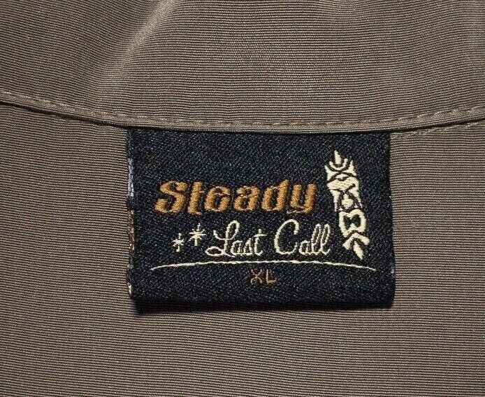 Steady Last Call Shirt XL Men's Tiki Embroidered Olive/Brown Camp Aloha Bowling