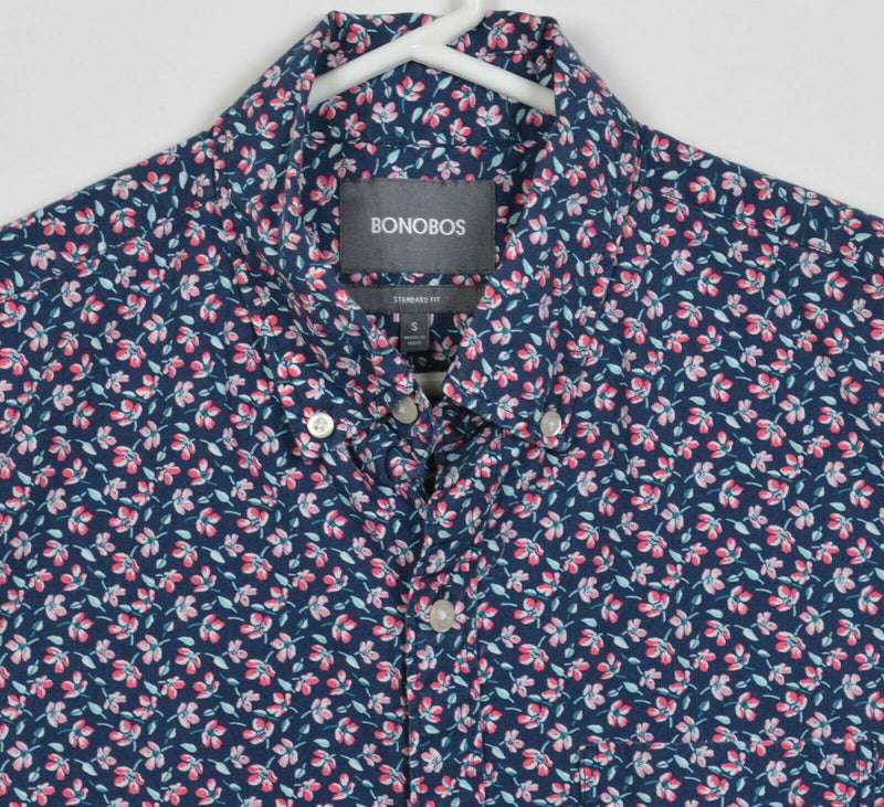 Bonobos Men's Small Standard Fit Floral Navy Blue Pink S/S Button-Down Shirt