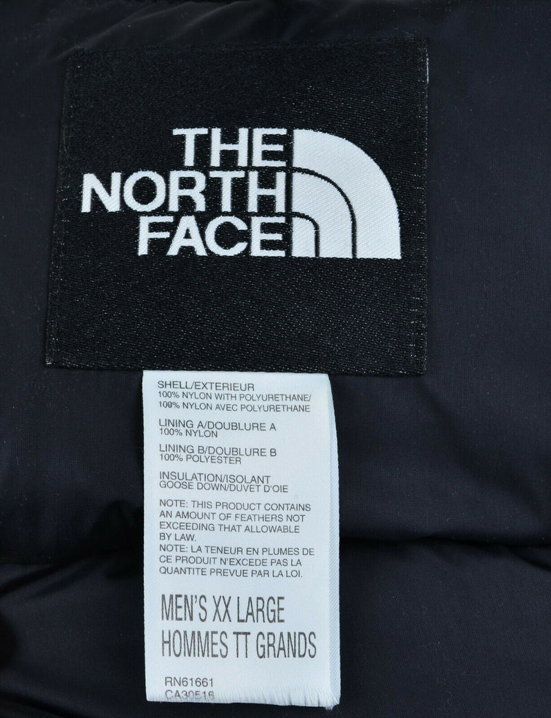 The North Face Men's 2XL Goose Down Beige Black Logo Cargo Puffer Parka Jacket