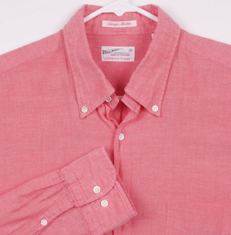 GANT Rugger Men's Large "Selvage Madras" Pink Chambray Button-Down Shirt