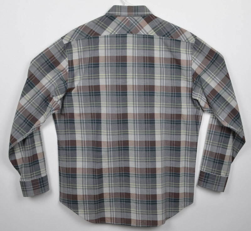 Billy Reid Men's 2XL Standard Cut Gray Plaid Spread Collar Button-Front Shirt