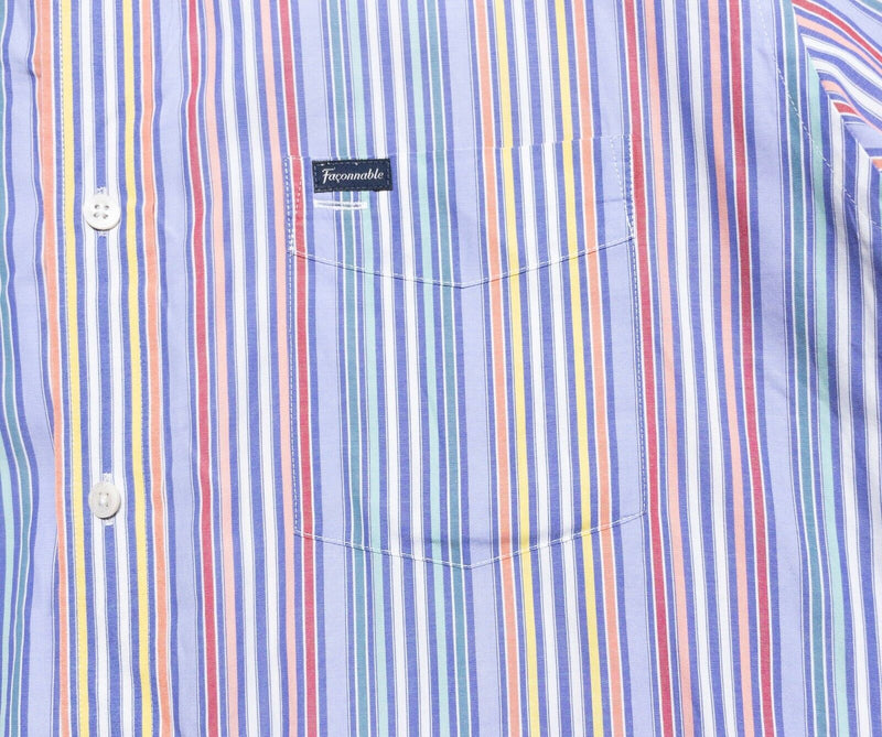 Faconnable Mens Button-Down Shirt Large Colorful Striped Long Sleeve Multi-Color