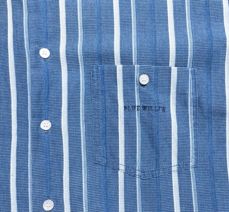 Blue Willi's Denmark Shirt Mens Large Long Sleeve Indigo Blue Stripe Button-Down