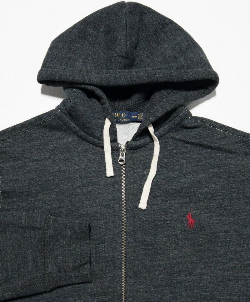 Polo Ralph Lauren Men's Medium Dark Heather Gray Full Zip Logo Hooded Sweatshirt